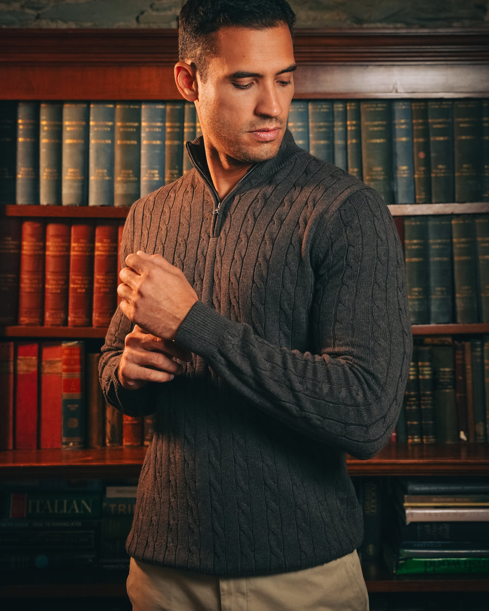 Cotton Cable Quarter Zip – Dark Brown