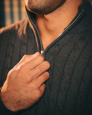 Cotton Cable Quarter Zip – Dark Brown