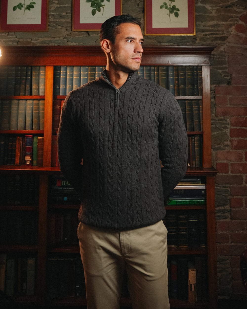 Cotton Cable Quarter Zip – Dark Grey