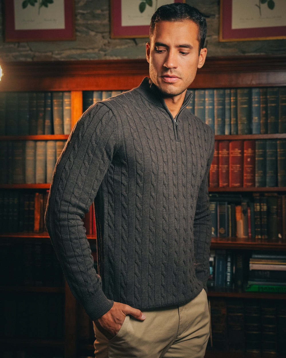 Cotton Cable Quarter Zip – Dark Grey
