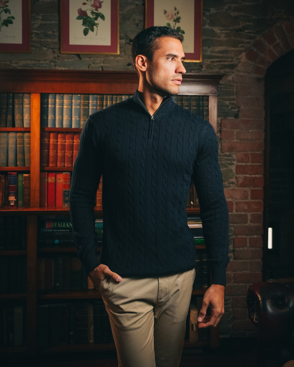 Cotton Cable Quarter Zip – Navy