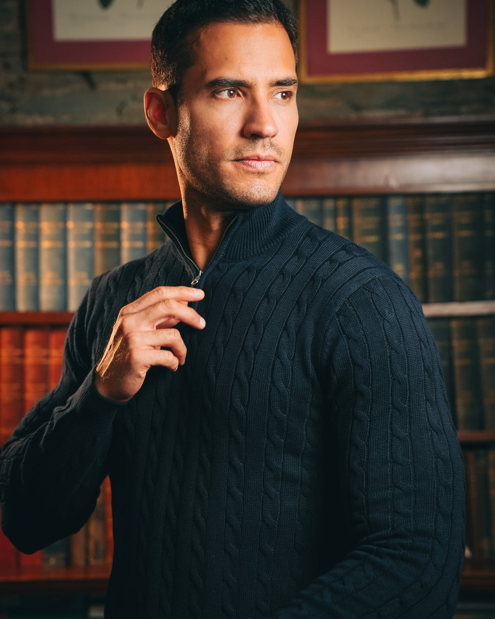 Cotton Cable Quarter Zip – Navy