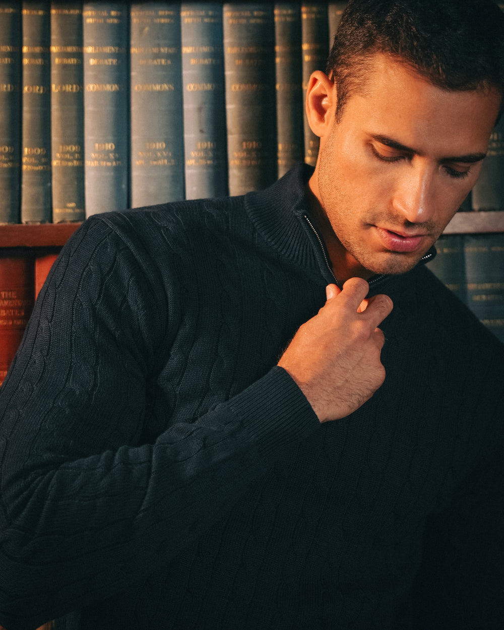 Cotton Cable Quarter Zip – Navy