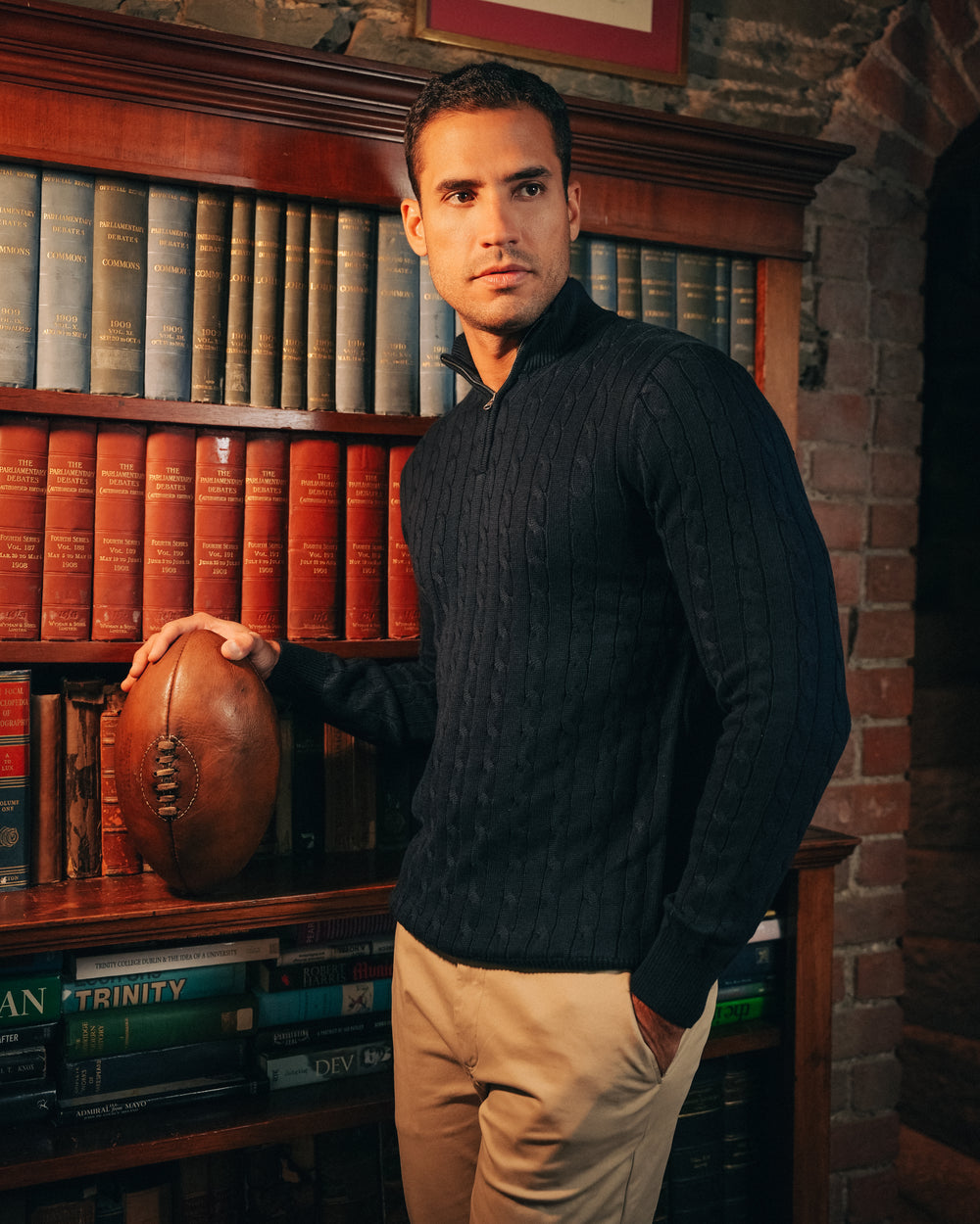 Cotton Cable Quarter Zip – Navy