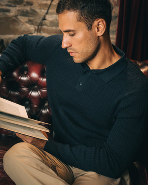 Cotton Long-sleeve Polo – Navy