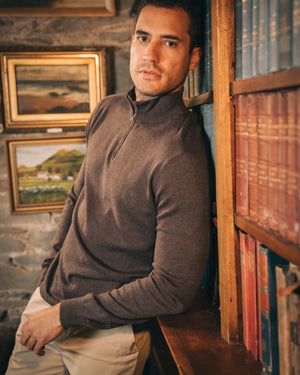 Cotton Quarter Zip Jumper – Dark Brown