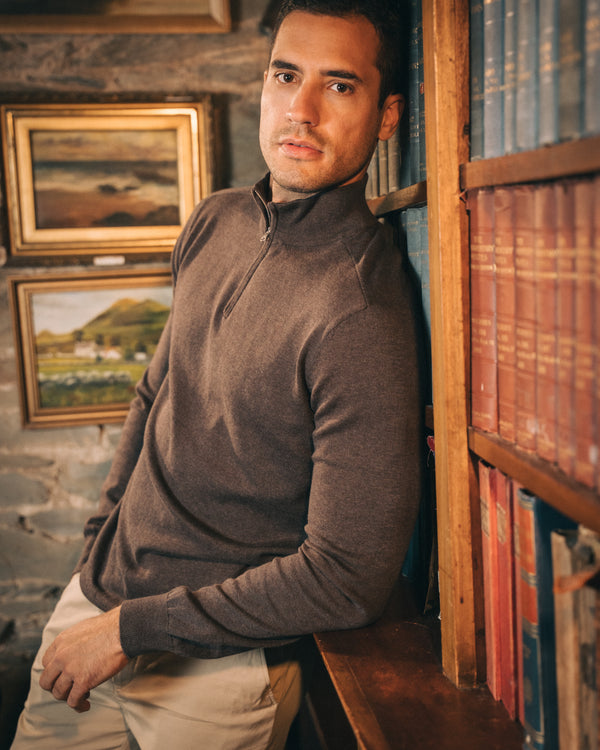 Cotton Quarter Zip Jumper – Dark Brown