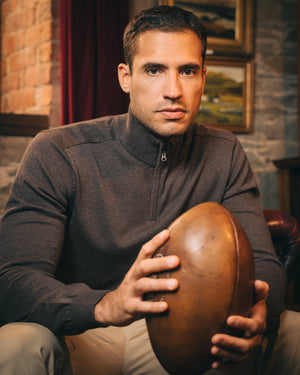 Cotton Quarter Zip Jumper – Dark Brown