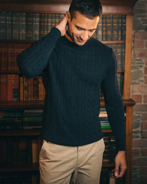 Cotton Cable Crewneck – Navy