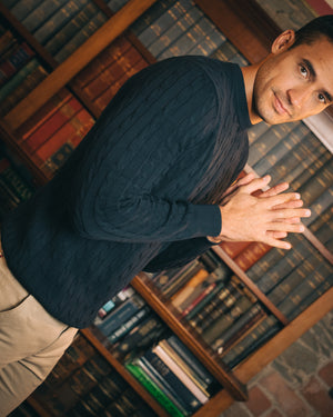 Cotton Cable Crewneck – Navy