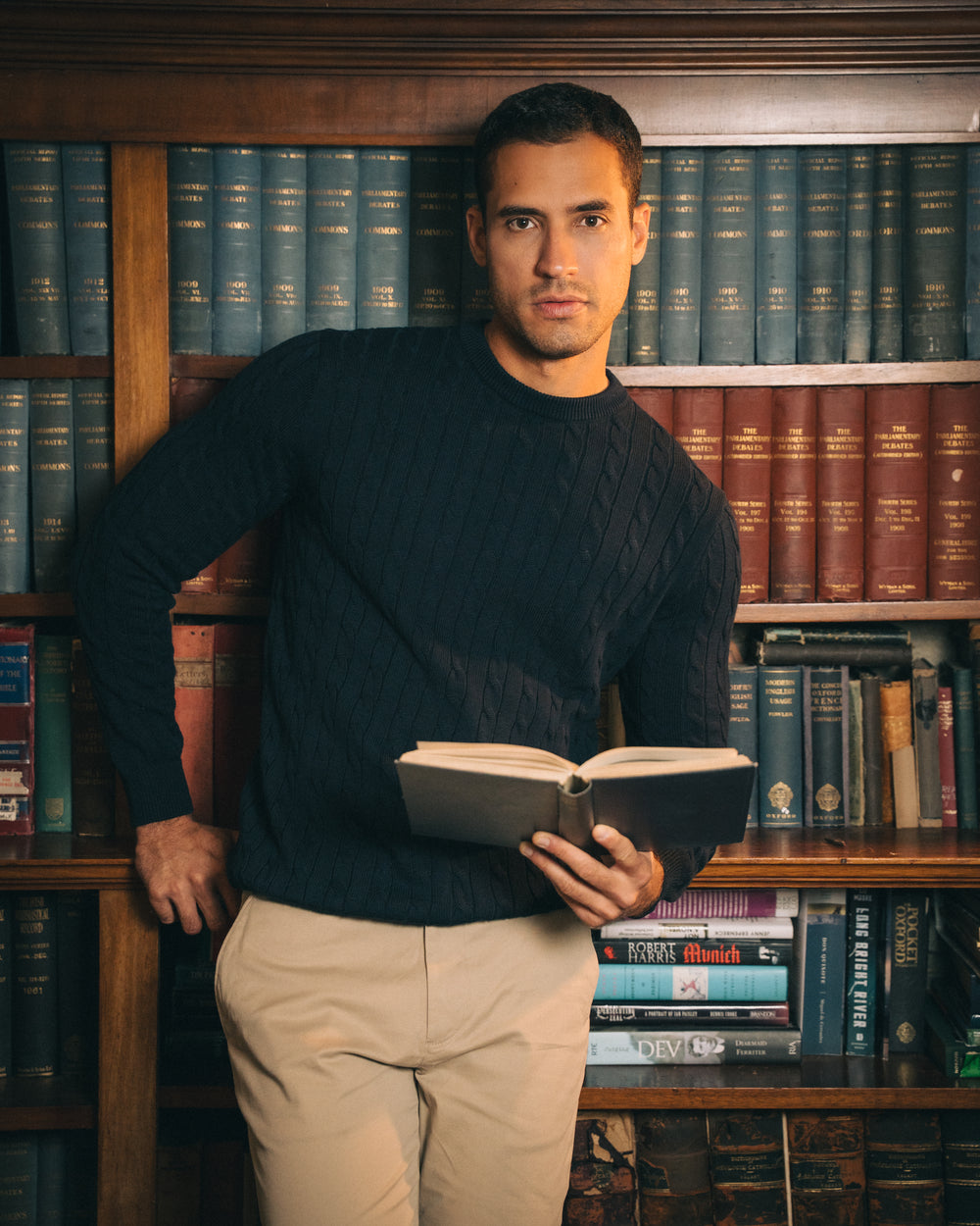 Cotton Cable Crewneck – Navy