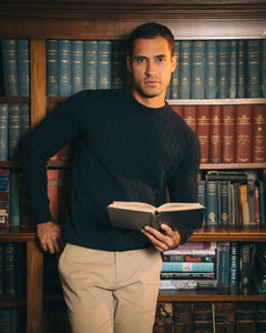 Cotton Cable Crewneck – Navy
