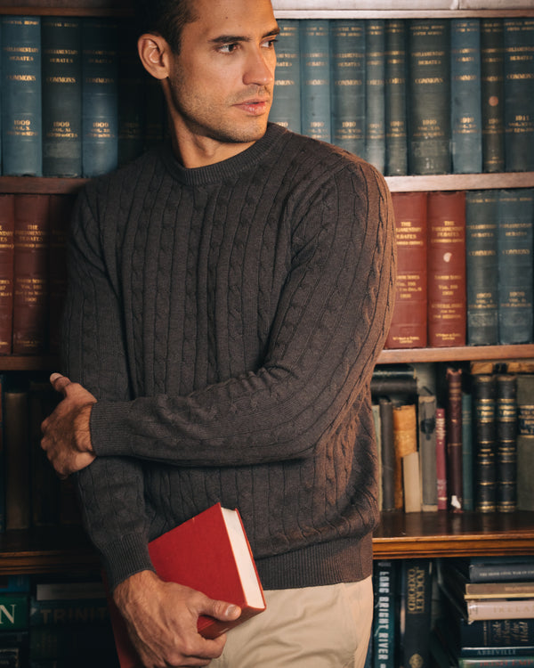 Cotton Cable Crewneck – Dark Brown