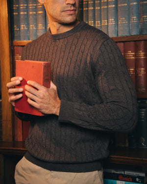 Cotton Cable Crewneck – Dark Brown