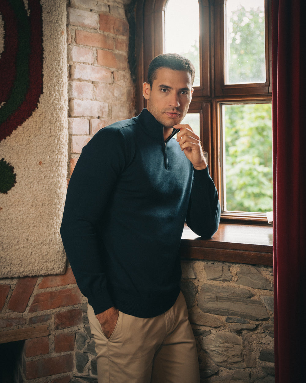 Cotton Quarter Zip Jumper – Navy