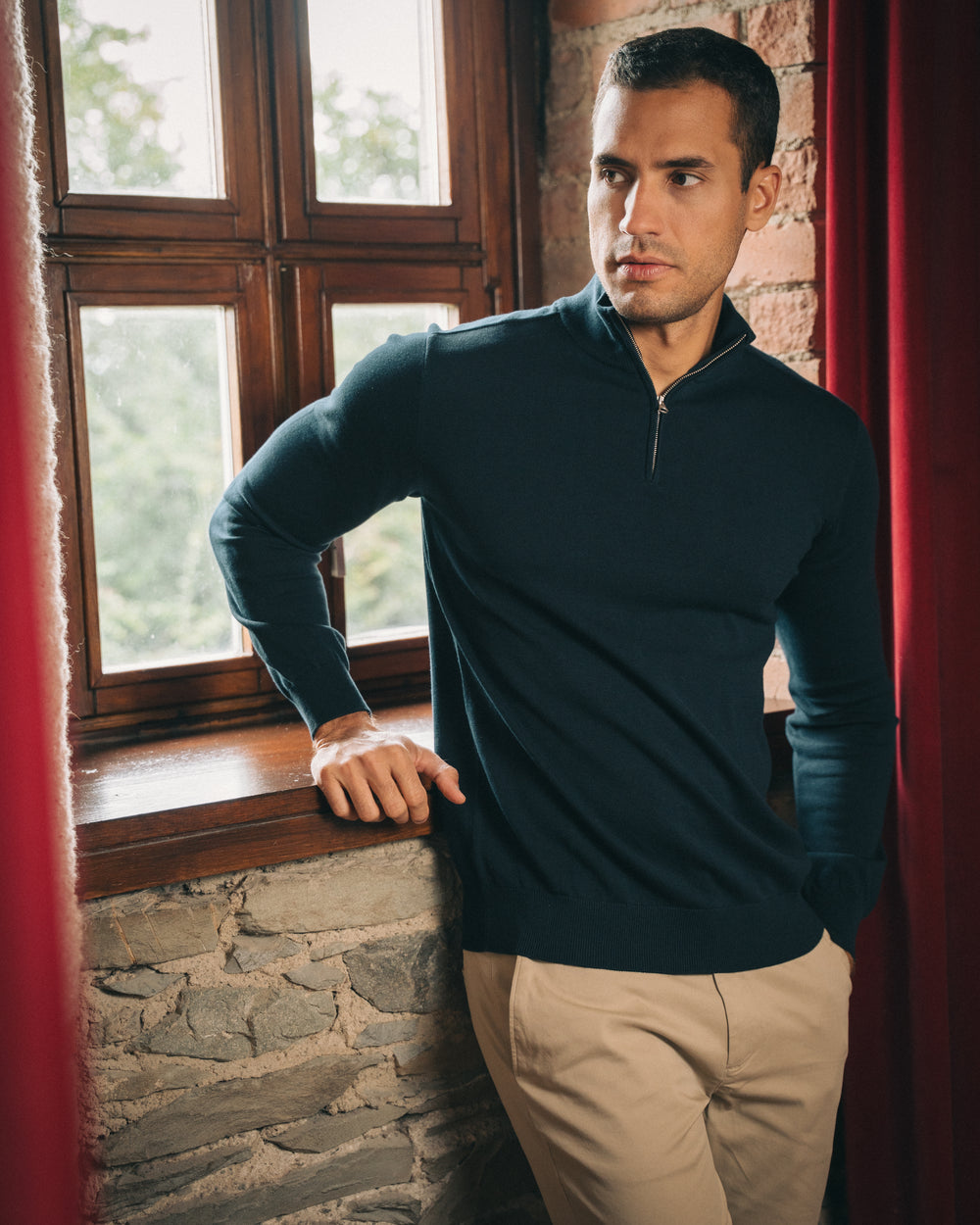 Cotton Quarter Zip Jumper – Navy
