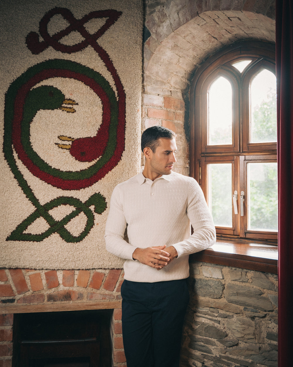 Cotton Long-sleeve Polo – Ivory