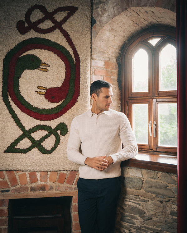 Cotton Long-sleeve Polo – Ivory