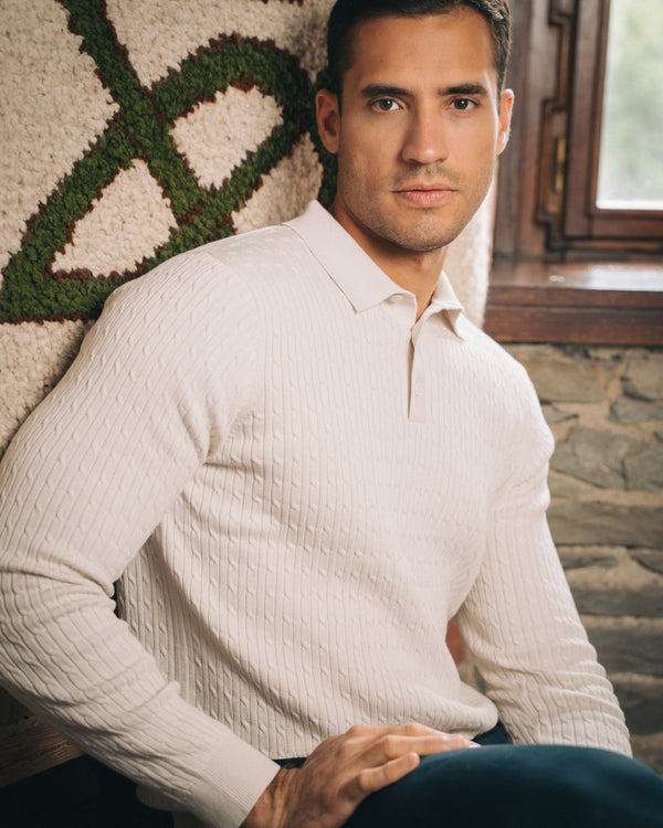 Cotton Long-sleeve Polo – Ivory