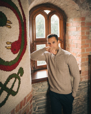 Cotton Cable Quarter Zip – Beige