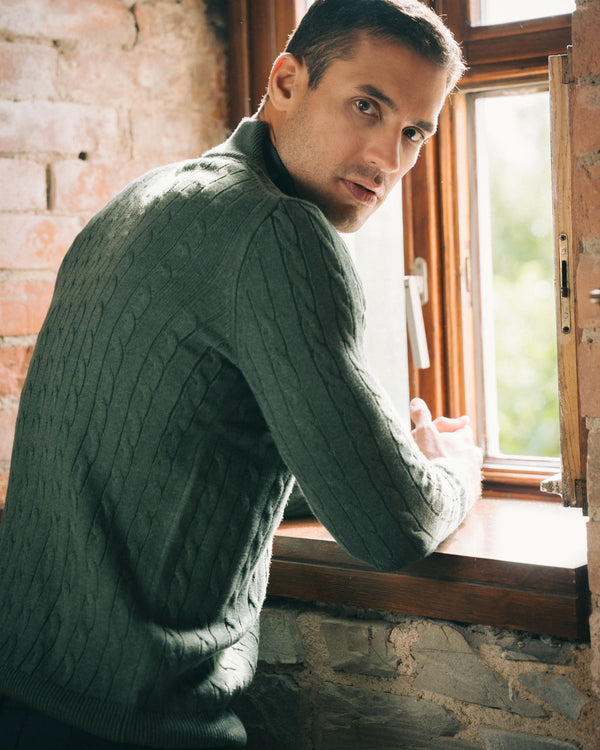 Cotton Cable Quarter Zip – Green