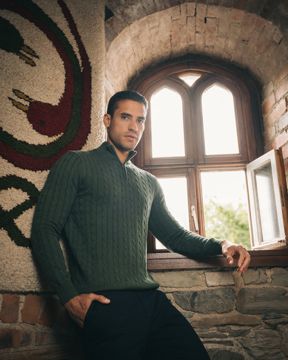 Cotton Quarter Zip Jumper – Green