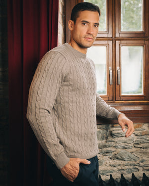 Cotton Cable Crewneck – Taupe