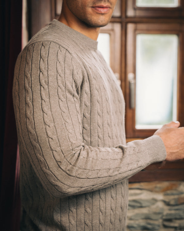 Cotton Cable Crewneck – Taupe