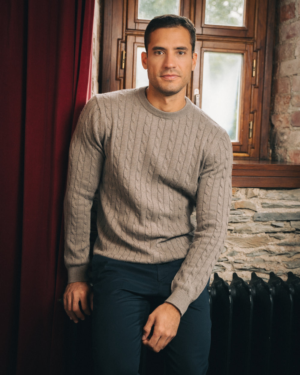 Cotton Cable Crewneck – Taupe