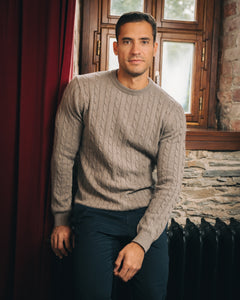 Cotton Cable Crewneck – Taupe