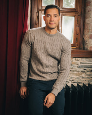Cotton Cable Crewneck – Taupe