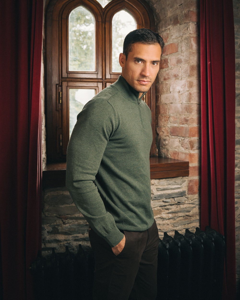 Cotton Quarter Zip Jumper – Green