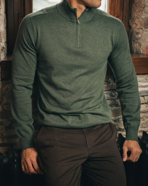 Cotton Quarter Zip Jumper – Green