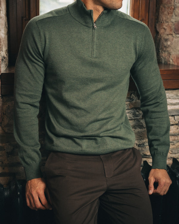 Cotton Quarter Zip Jumper – Green