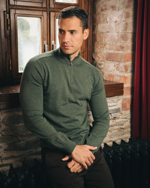 Cotton Quarter Zip Jumper – Green