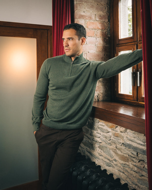 Cotton Quarter Zip Jumper – Green