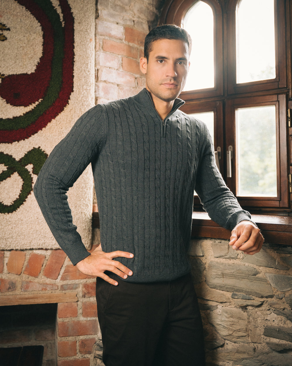 Cotton Cable Quarter Zip – Dark Grey