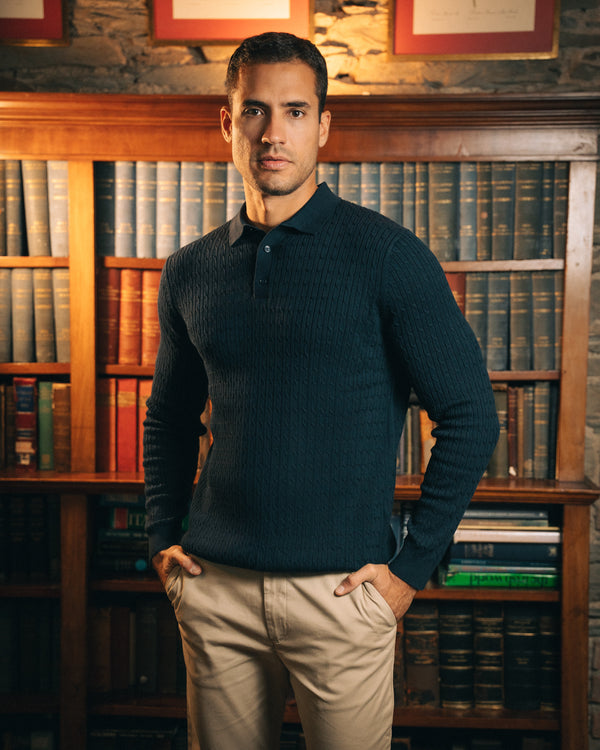 Cotton Long-sleeve Polo – Navy